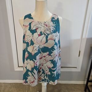 RACHEL Rachel Roy Teal and Pink Floral Tank Top